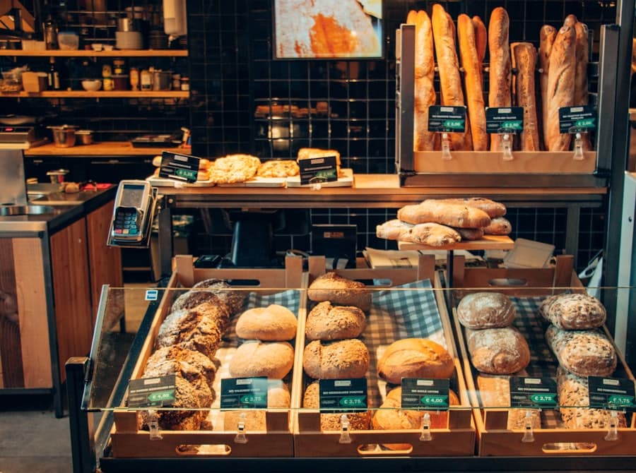 A pastry case filled with freshly baked goods